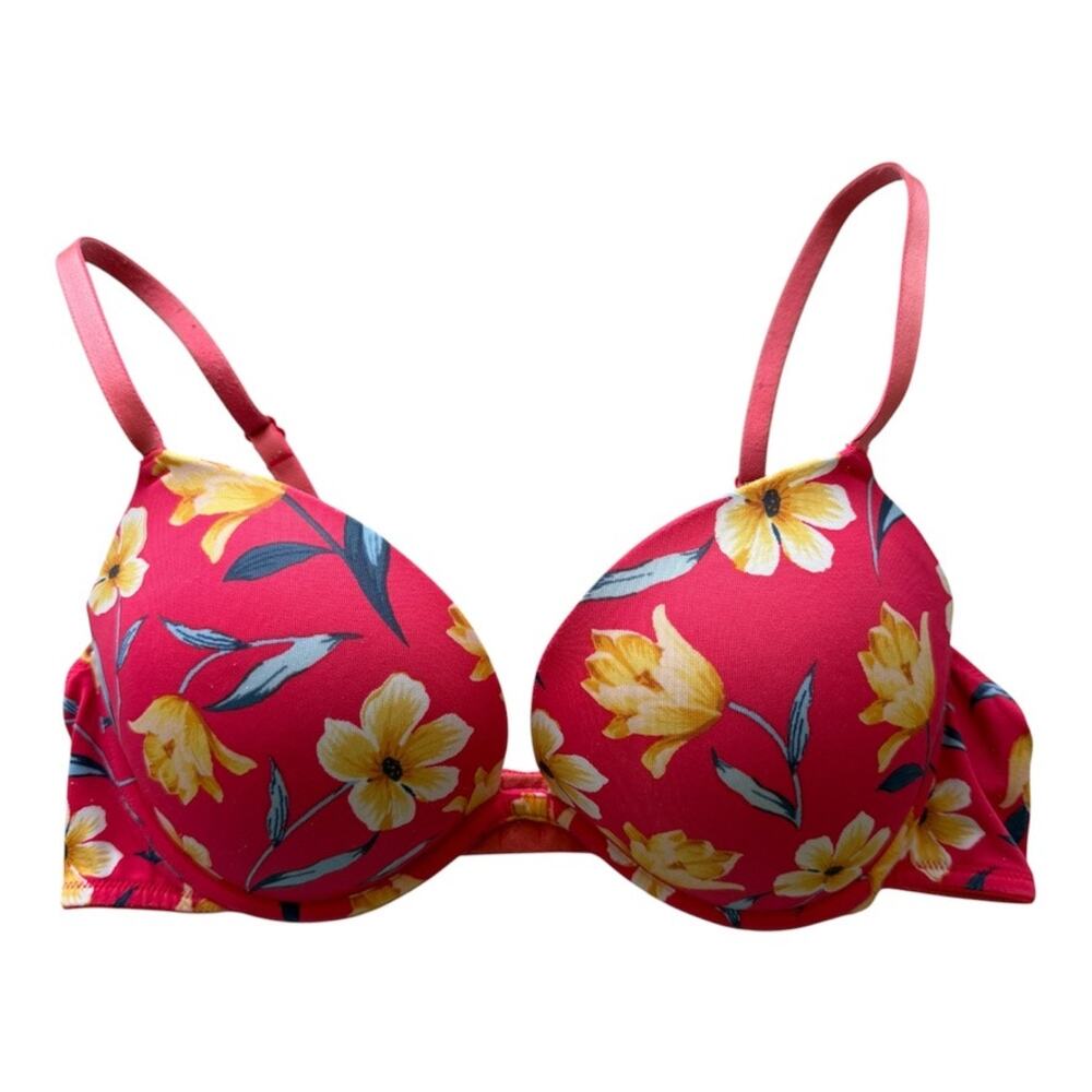 Victoria's Secret PINK Wear Everywhere Super Push Up Red Floral Bra Size 36B